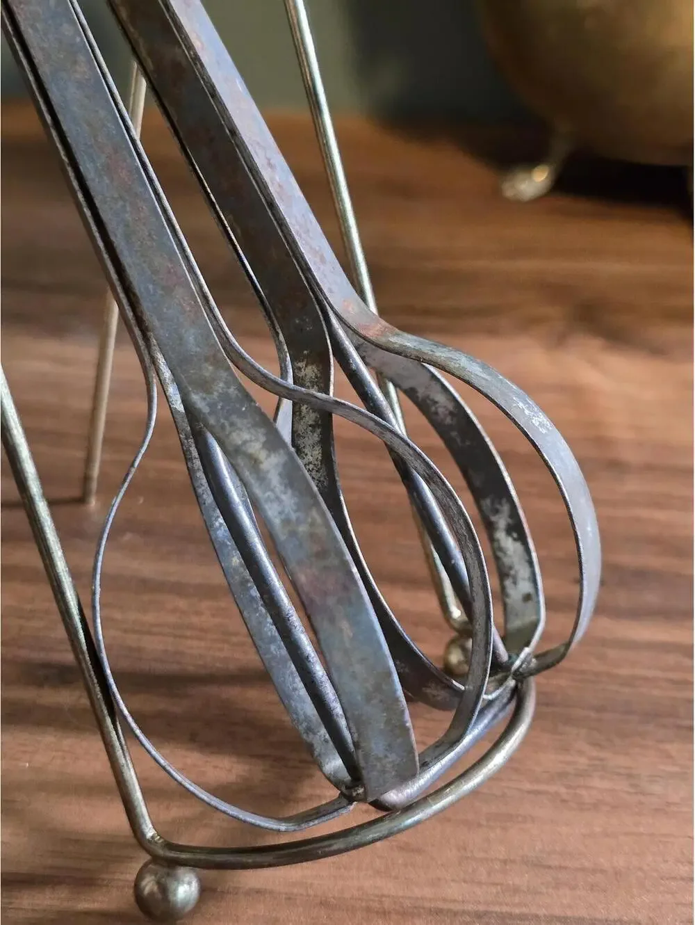 Vintage Rotary Hand Mixer / Egg Beater with Wooden Handles & Display Stand